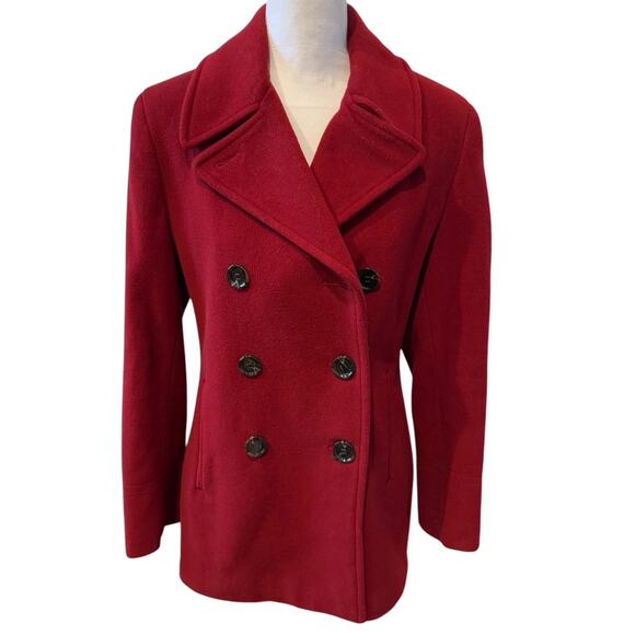 Calvin Klein Wool & Cashmere Blend Pea Coat Brick Red 6 - Picture 1 of 6